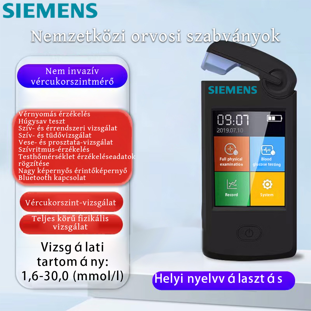 Helyi nyelvválasztás, átfogó fizikális vizsgálat, vércukorvizsgálat, vérnyomásvizsgálat Húgysav kimutatás, szív- és érrendszeri kimutatás, szív és tüdő kimutatás, vese kimutatás, prosztata kimutatás, szívritmus kimutatás, testhőmérséklet kimutatás, adatrögzítés, érintéses nagy képernyő, Bluetooth kapcsolat.