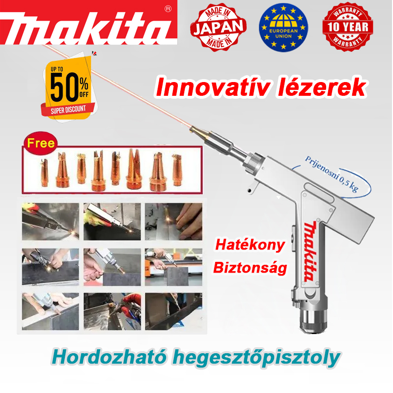 【Makita】 7000 W-os többcélú lézerpisztoly【3 in 1】: Hegesztés + tisztítás + vágás (sebesség 10 m/perc, vastagság 0-7 mm)