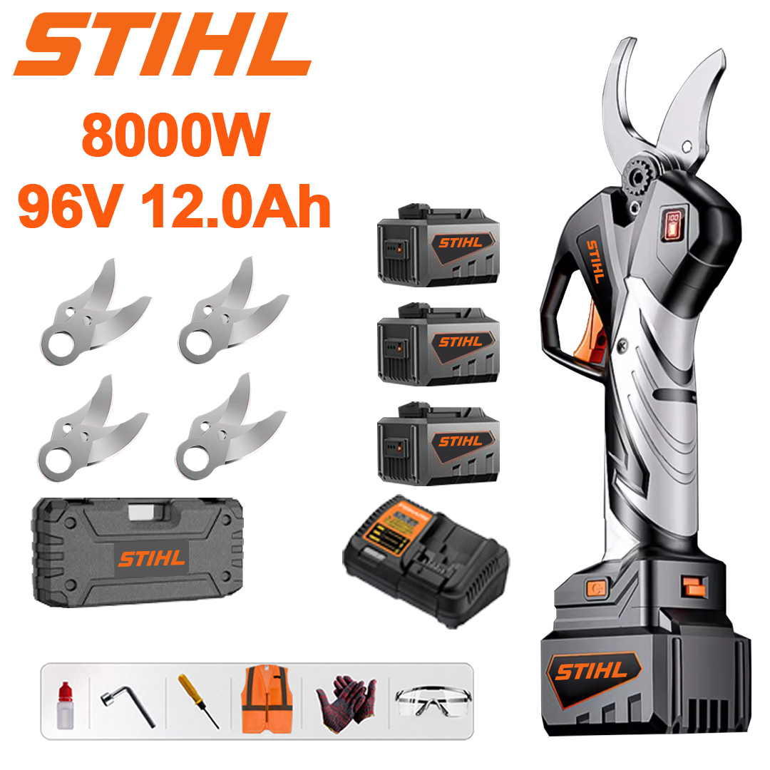 8000 W-os kefe nélküli motor (36 óra akkumulátor-élettartam) + LED-es teljesítményjelző + 96V 12,0Ah akkumulátor * 3 + töltő + SK9 ötvözet penge * 4